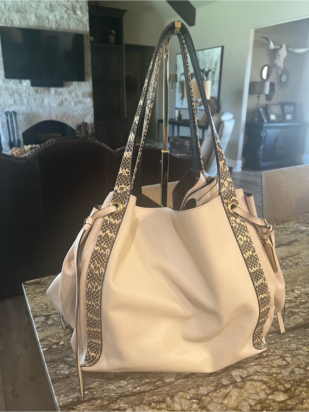 Coach 53355 Harmony Hobo With Snakeskin Detail IN CHALK!! EUC!